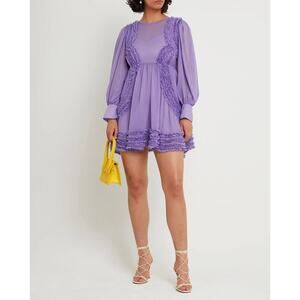 o.p.t Purple Bessy Ruffle Long Sleeve Sheer Mini Dress Size XS